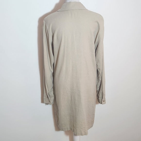 Michael Kors Khaki Linen Blend Mini Shirt Dress with Sash Size Small