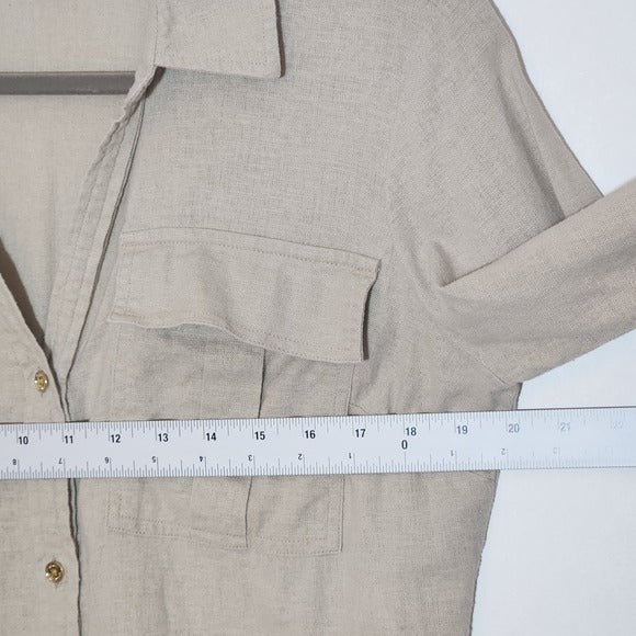 Michael Kors Khaki Linen Blend Mini Shirt Dress with Sash Size Small