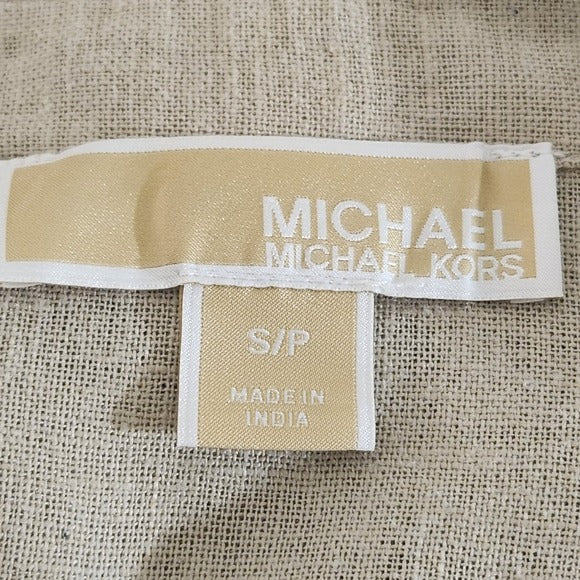 Michael Kors Khaki Linen Blend Mini Shirt Dress with Sash Size Small