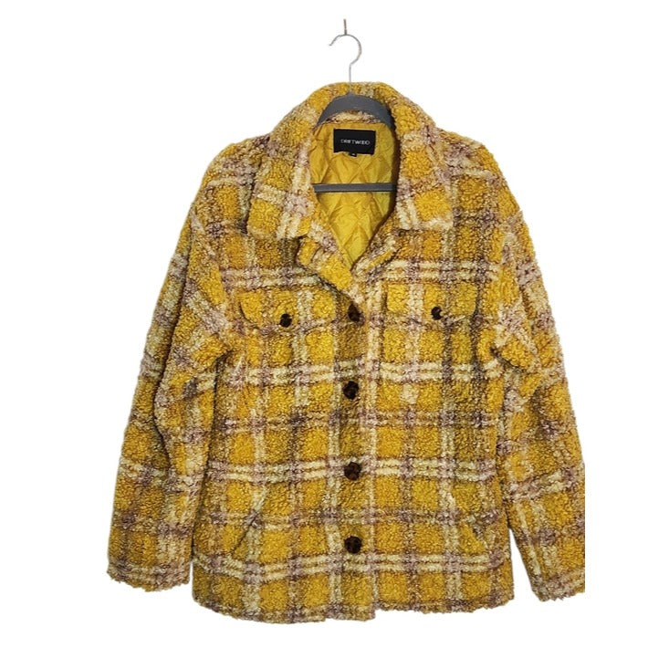 Driftwood Yellow and Purple Plaid Ryan Sherpa Teddy Jacket Size Medium