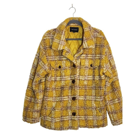 Driftwood Yellow and Purple Plaid Ryan Sherpa Teddy Jacket Size Medium