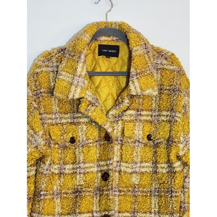Driftwood Yellow and Purple Plaid Ryan Sherpa Teddy Jacket Size Medium