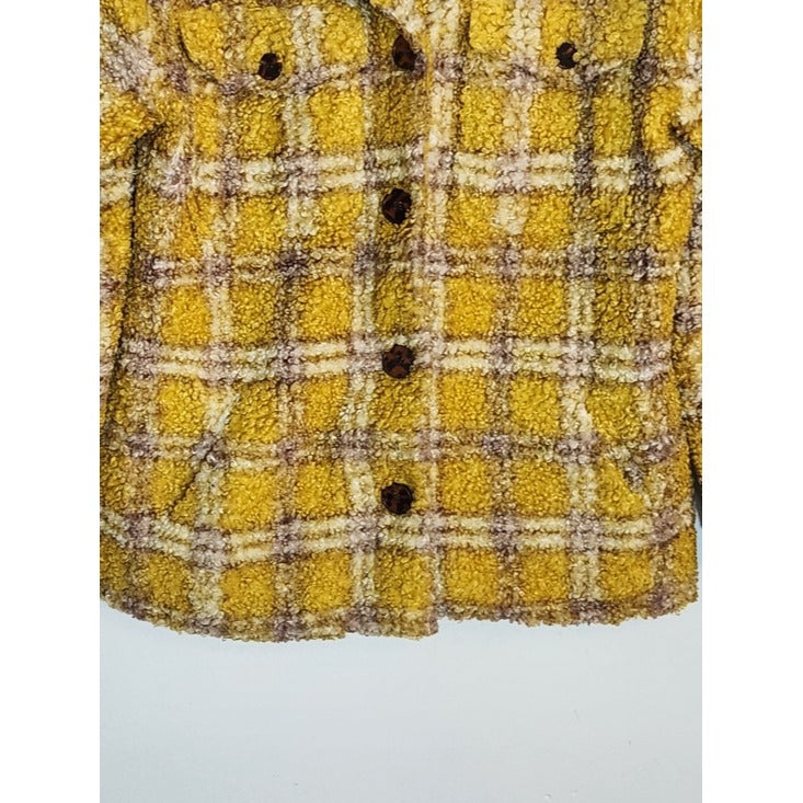 Driftwood Yellow and Purple Plaid Ryan Sherpa Teddy Jacket Size Medium