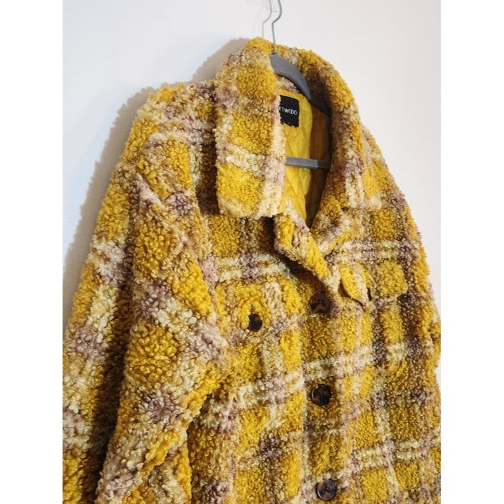 Driftwood Yellow and Purple Plaid Ryan Sherpa Teddy Jacket Size Medium