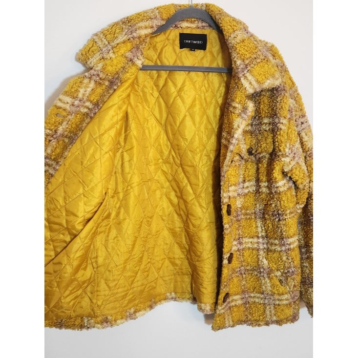 Driftwood Yellow and Purple Plaid Ryan Sherpa Teddy Jacket Size Medium