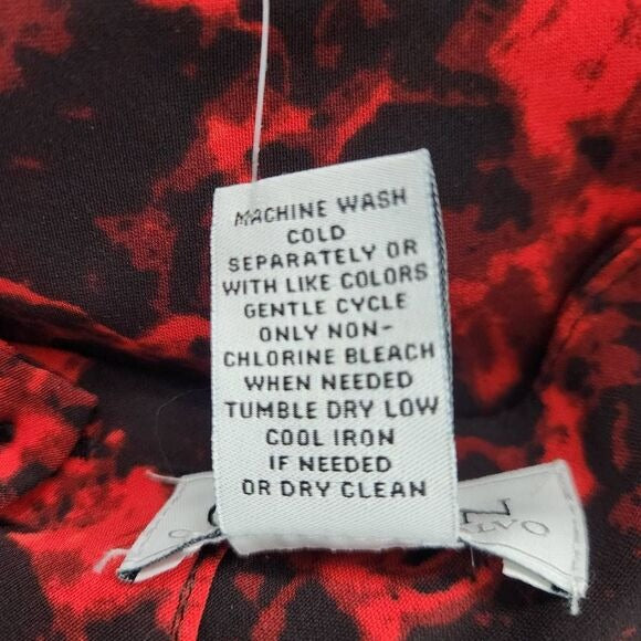 Carmen Marc Valvo Red and Black Print Blouse with Bell Sleeves Size XL, New