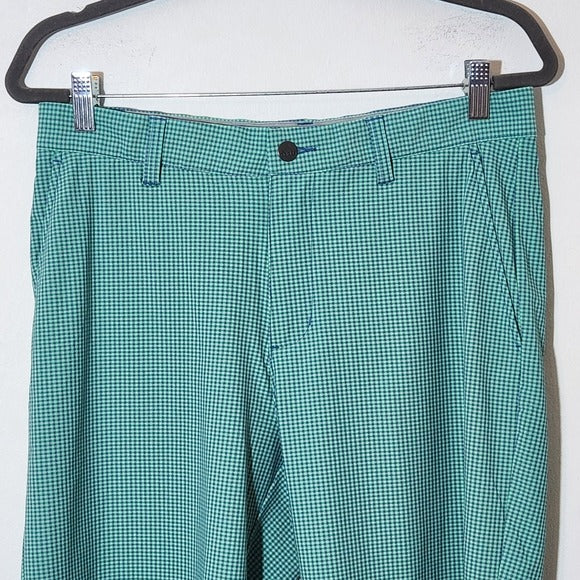 Adidas Mens Green and Blue Check Golf Shorts Size 32