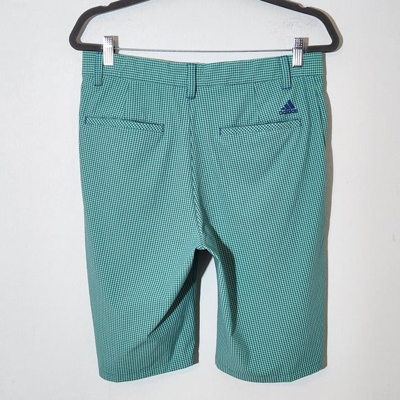 Adidas Mens Green and Blue Check Golf Shorts Size 32