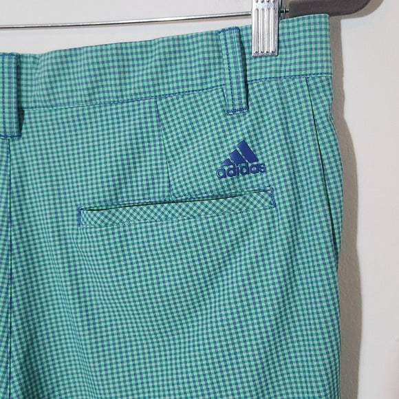 Adidas Mens Green and Blue Check Golf Shorts Size 32