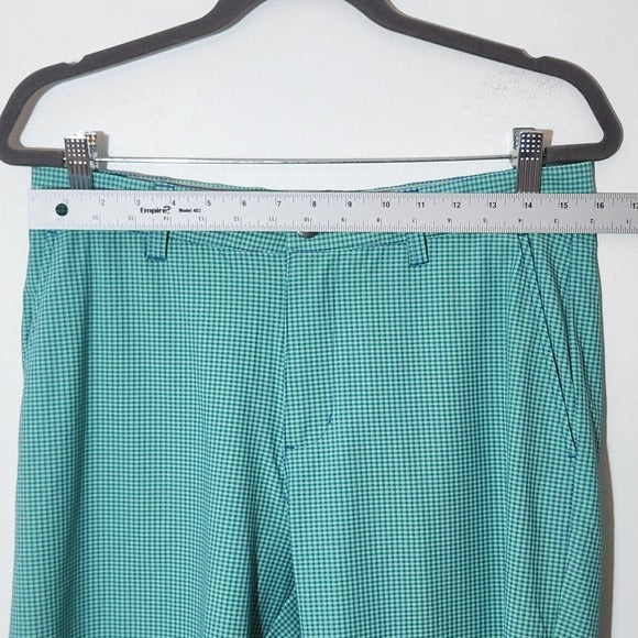 Adidas Mens Green and Blue Check Golf Shorts Size 32
