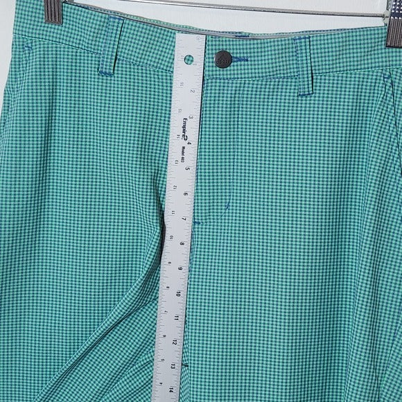 Adidas Mens Green and Blue Check Golf Shorts Size 32