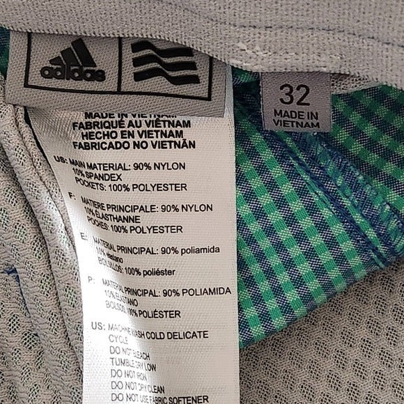 Adidas Mens Green and Blue Check Golf Shorts Size 32