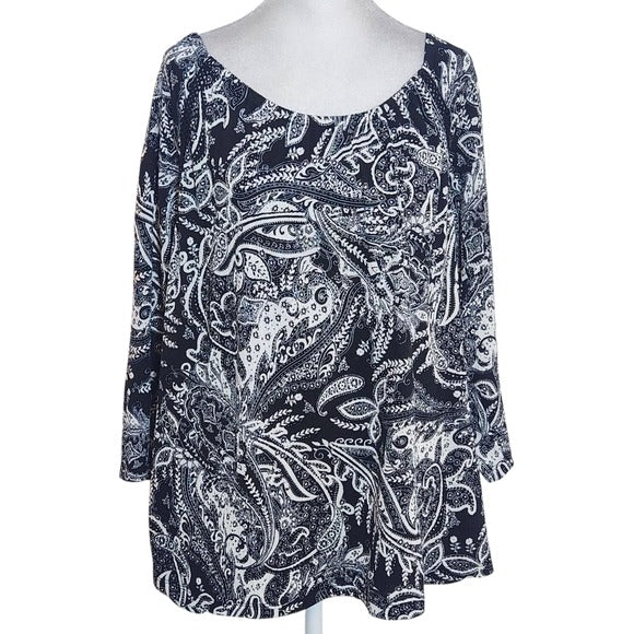 Susan Graver Black and White Paisley Women's Top Size Large