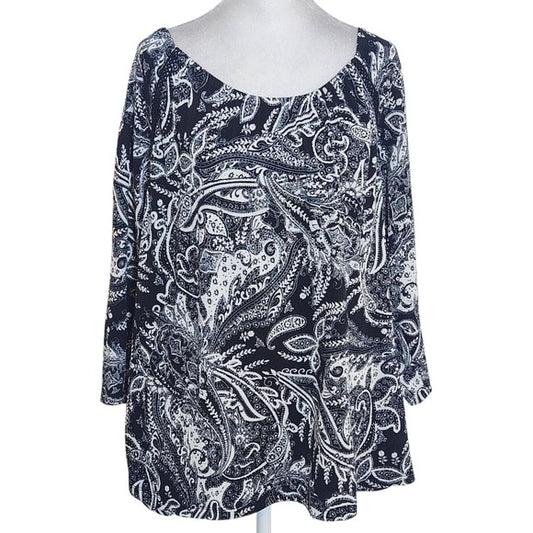 Susan Graver Black and White Paisley Women's Top Size Large