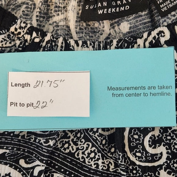 Susan Graver Black and White Paisley Women's Top Size Large