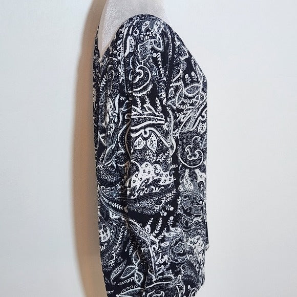 Susan Graver Black and White Paisley Women's Top Size Large
