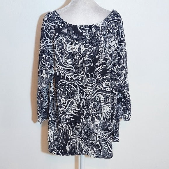 Susan Graver Black and White Paisley Women's Top Size Large