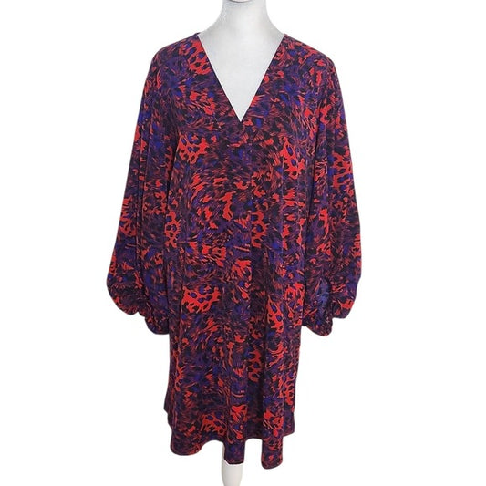 Jodifl Red and Purple Leopard Print Dress with Full Sleeves Size Large