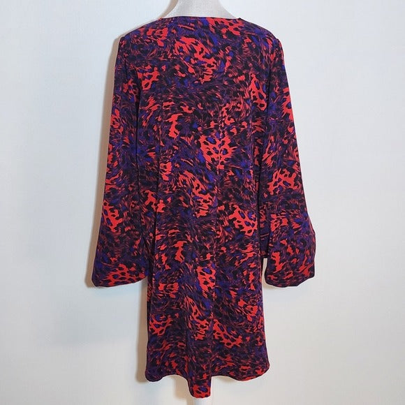 Jodifl Red and Purple Leopard Print Dress with Full Sleeves Size Large