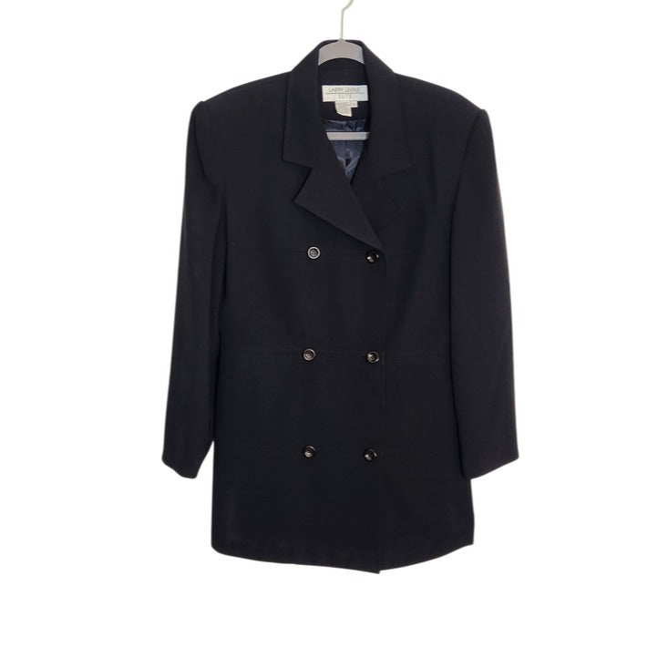 Larry Levine Womens Black Double Breasted Overcoat Size 14