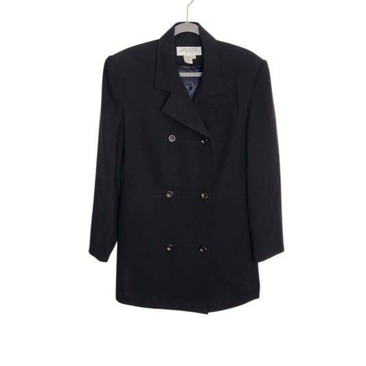 Larry Levine Womens Black Double Breasted Overcoat Size 14