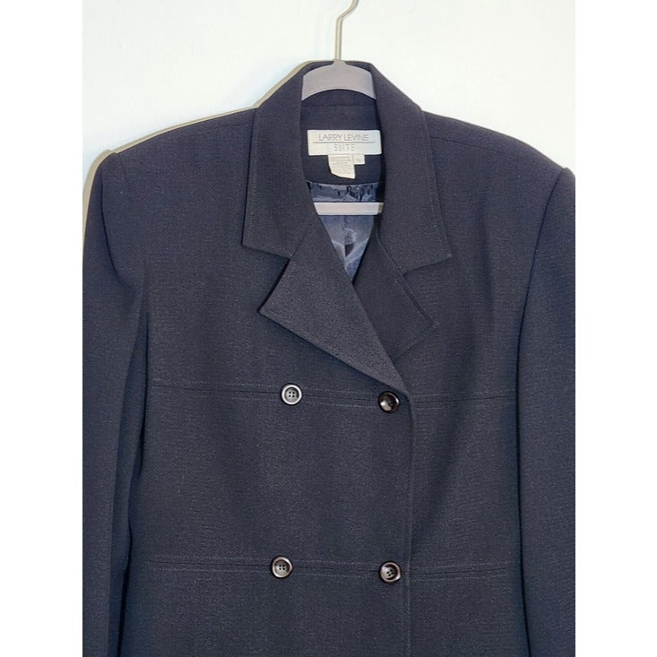 Larry Levine Womens Black Double Breasted Overcoat Size 14