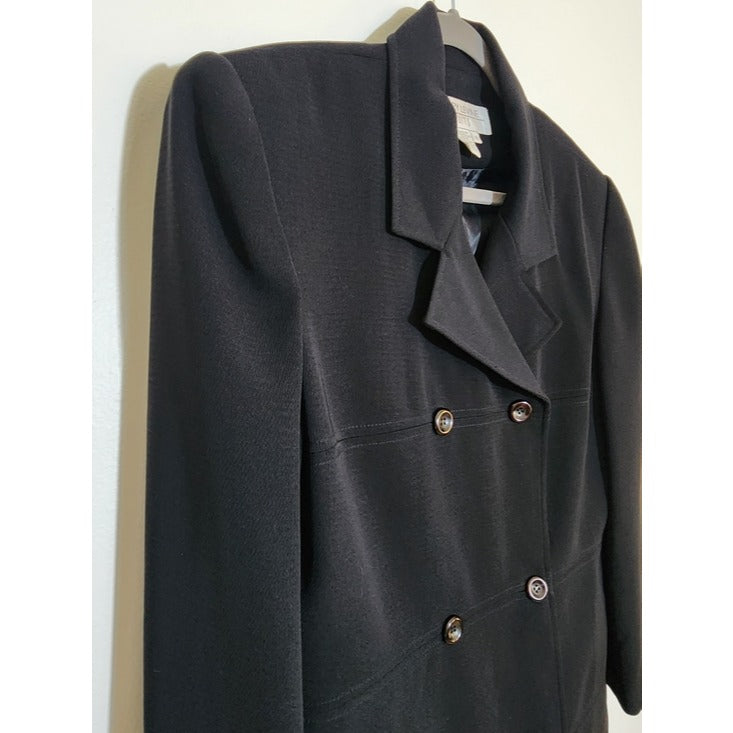 Larry Levine Womens Black Double Breasted Overcoat Size 14