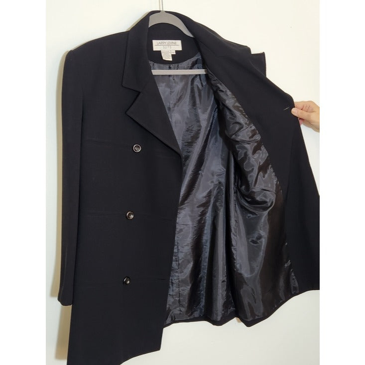 Larry Levine Womens Black Double Breasted Overcoat Size 14
