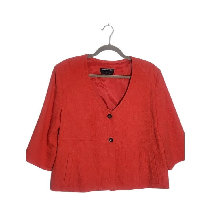 Jones New York Coral Red Textured Blazer Size 16