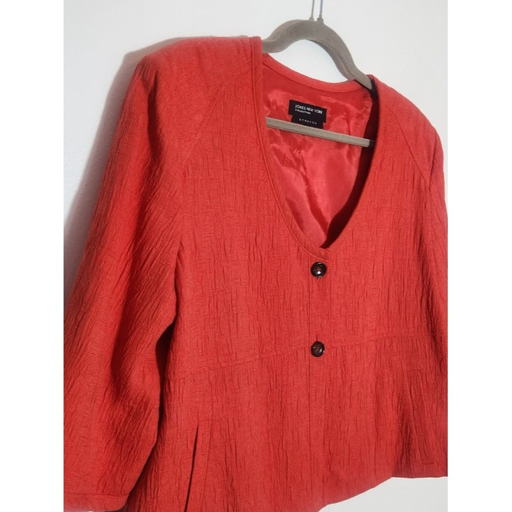 Jones New York Coral Red Textured Blazer Size 16
