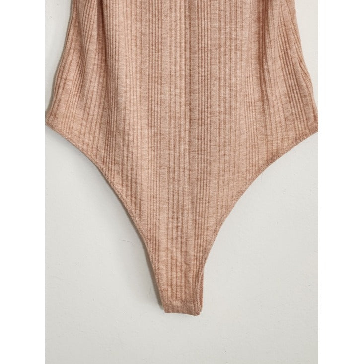 Celebrity Dusty Pink Ribbed Puffy Sleeve Bodysuit Size Medium
