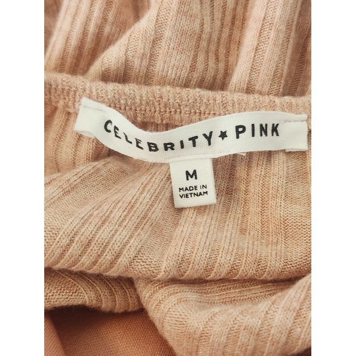 Celebrity Dusty Pink Ribbed Puffy Sleeve Bodysuit Size Medium