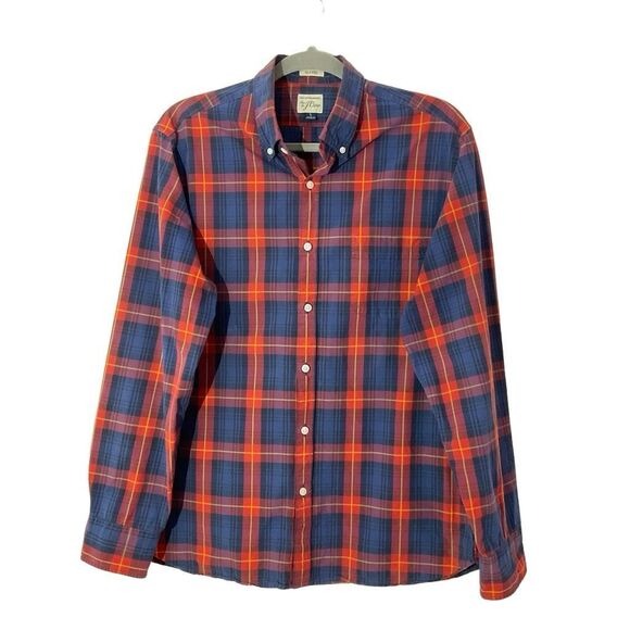 J. Crew Red and Navy Plaid Buttondown Shirt Size Large Preppy Button-Up Shirt