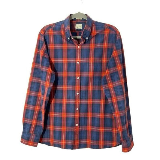 J. Crew Red and Navy Plaid Buttondown Shirt Size Large Preppy Button-Up Shirt