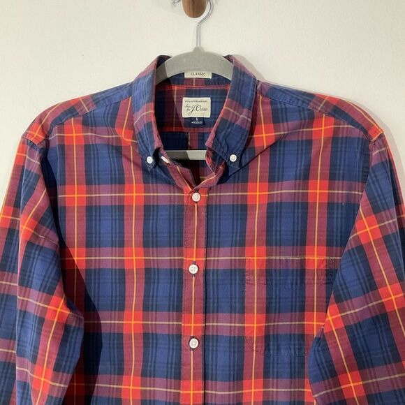 J. Crew Red and Navy Plaid Buttondown Shirt Size Large Preppy Button-Up Shirt