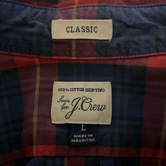 J. Crew Red and Navy Plaid Buttondown Shirt Size Large Preppy Button-Up Shirt