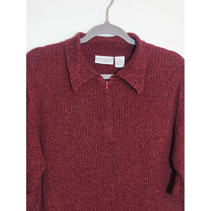 Kim Rogers Red Short Sleeve Polo Sweater Size 1X