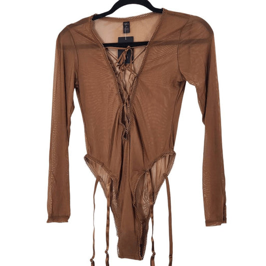 Frederick's of Hollywood Cocoa Sexy Sheer Mesh Bodysuit Size Medium NWT