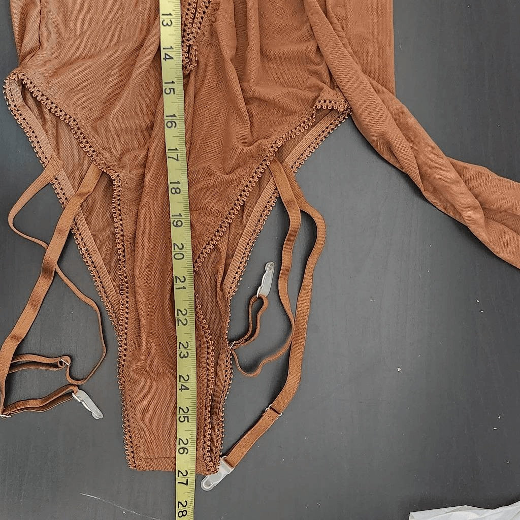 Frederick's of Hollywood Cocoa Sexy Sheer Mesh Bodysuit Size Medium NWT