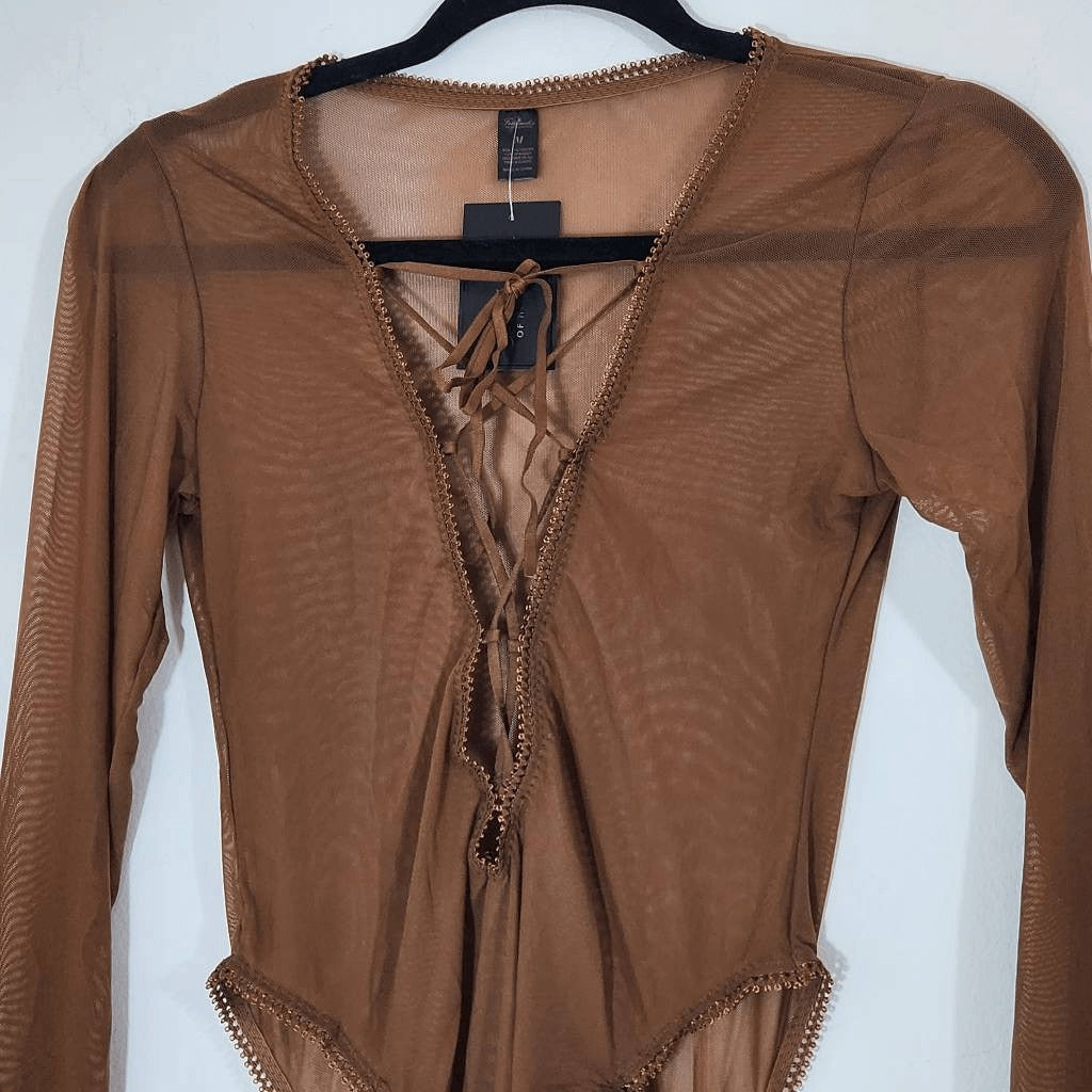 Frederick's of Hollywood Cocoa Sexy Sheer Mesh Bodysuit Size Medium NWT