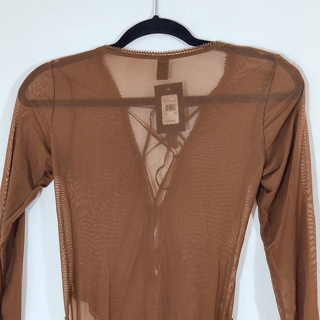 Frederick's of Hollywood Cocoa Sexy Sheer Mesh Bodysuit Size Medium NWT