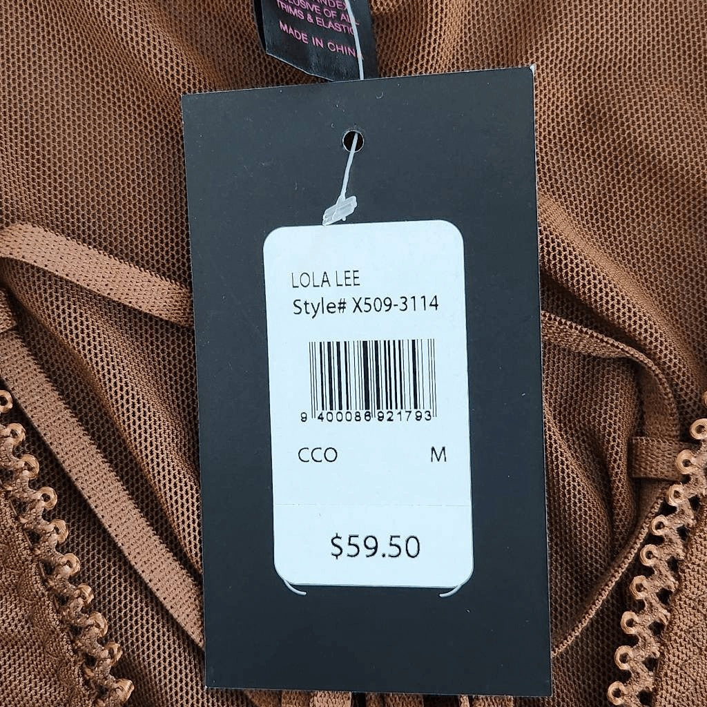 Frederick's of Hollywood Cocoa Sexy Sheer Mesh Bodysuit Size Medium NWT