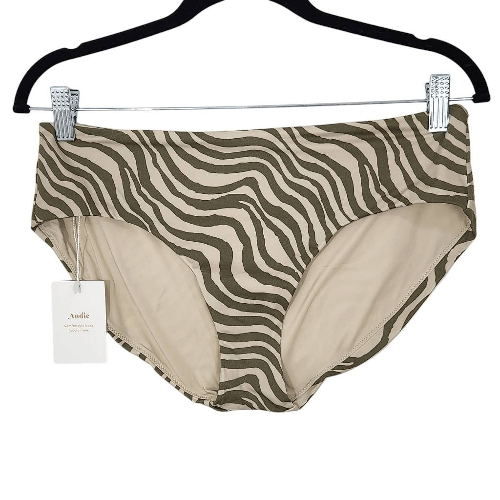Andie Green and Tan Swim Bottom NWT Medium Green Stripe Andie Swim Bikini Bottom