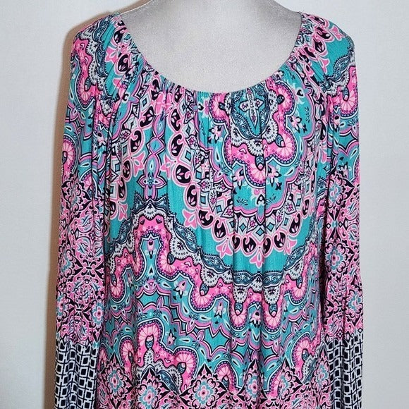 Pink Coconut Aqua and Pink Print Mini Dress NWT Sz Large Wedding Guest Dress