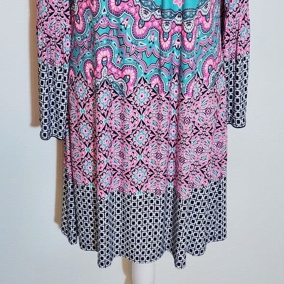 Pink Coconut Aqua and Pink Print Mini Dress NWT Sz Large Wedding Guest Dress