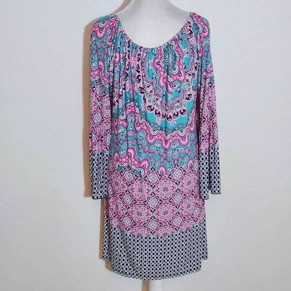 Pink Coconut Aqua and Pink Print Mini Dress NWT Sz Large Wedding Guest Dress