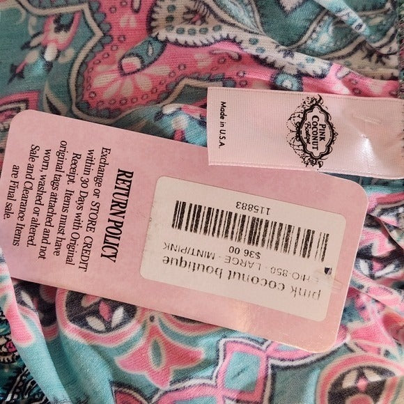 Pink Coconut Aqua and Pink Print Mini Dress NWT Sz Large Wedding Guest Dress