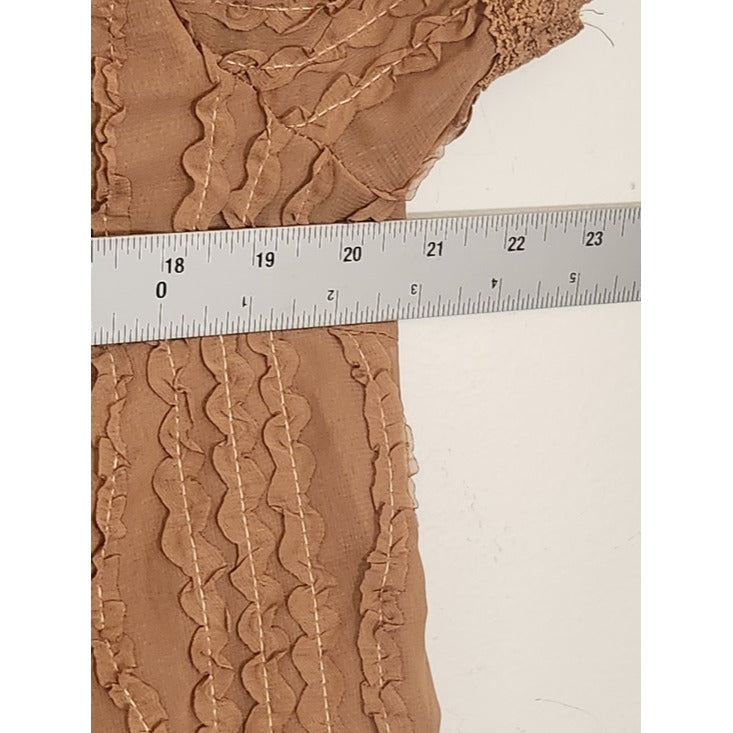 SHEIN Tan Sheer Button Up Blouse with Lace Trim Size 6 NWOT
