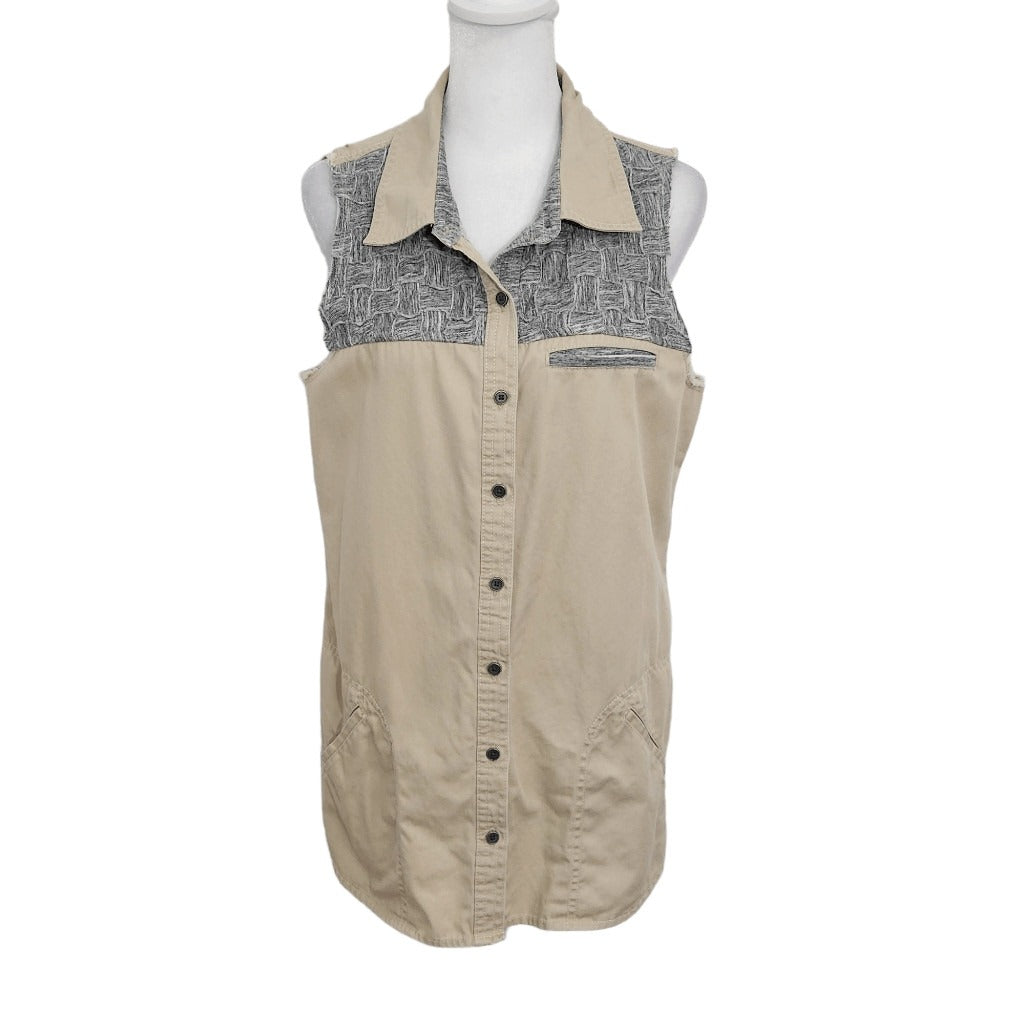 Gilded Intent Sleeveless Buttondown Top Size Medium Khaki Buttondown Top