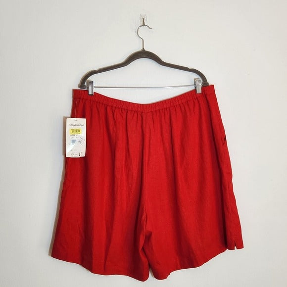 Stonebridge Red Linen Blend Relaxed Fit Shorts Size 24W NWT